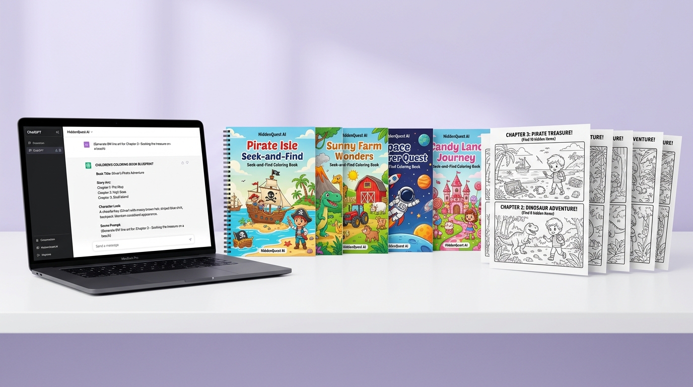 HiddenQuest AI Product Showcase — Books, ChatGPT Prompts, and Interior Pages