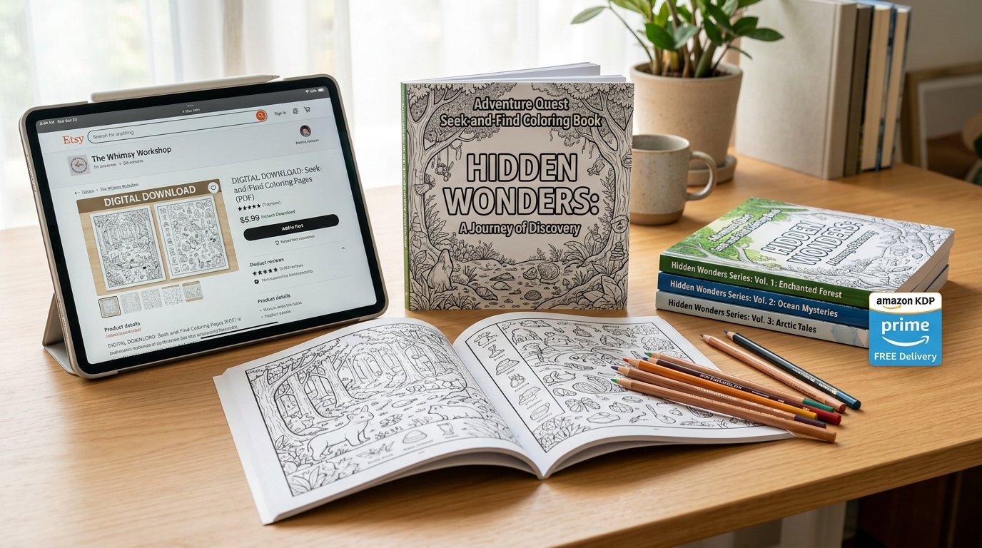 Multi-Platform Seek-and-Find Coloring Book Publishing — Amazon KDP, Etsy Digital Download, and Book Series